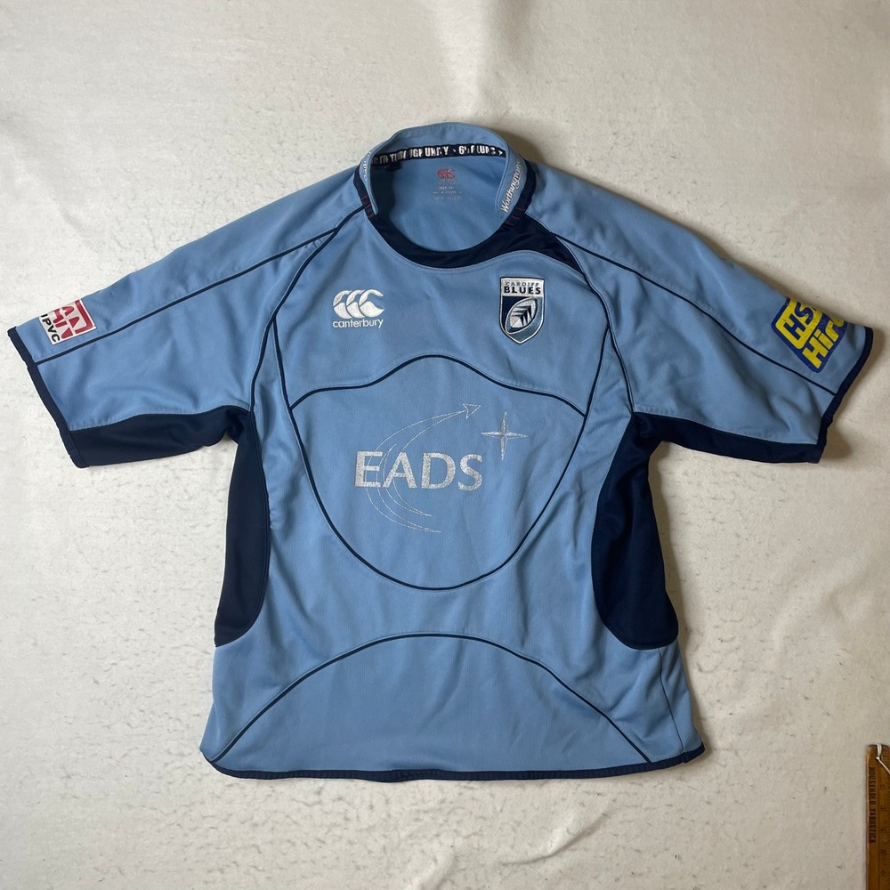 Canterbury Cardiff Blues Rugby Jersey Mens 2XL Blue EADS Sponsor Short‎ Sleeve